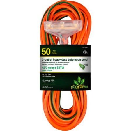 Gogreen GoGreen Power, 12/3 50' 3-Outlet Heavy Duty Extension Cord, GG-15250, Lighted End GG-15250